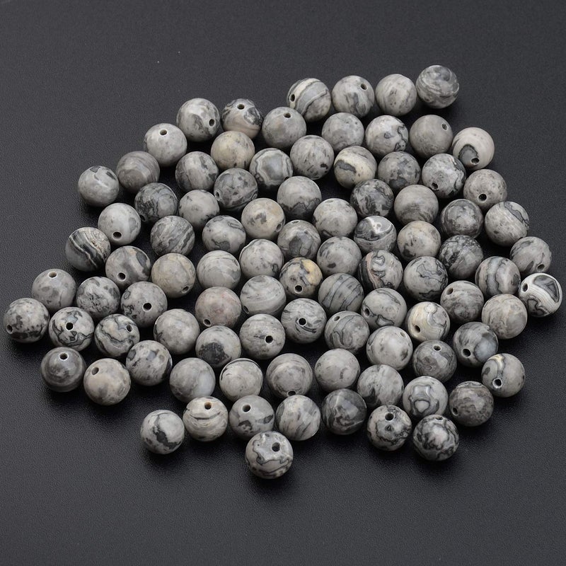 LPBeads 100PCS 8mm Natural Map Jasper Gemstone Round Loose Beads for Jewelry Making with Crystal Stretch Cord - Image 3